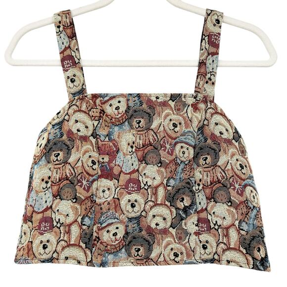 Romwe Womens Y2K Kidcore Teddy Bear Print Tapestry Sleeveless Cropped Top Size L - Picture 1 of 6